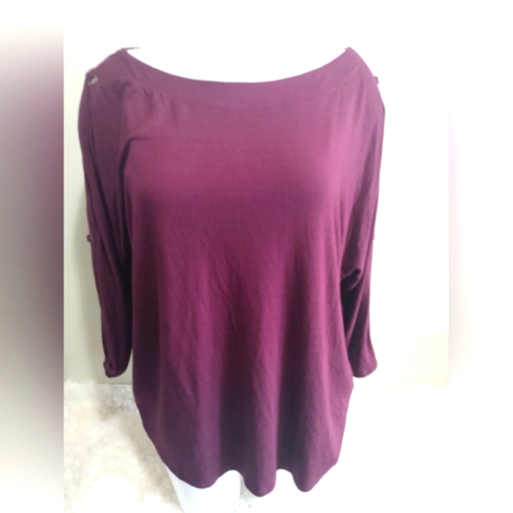 Liberty Love woman's 1x maroon open sleeve blouse